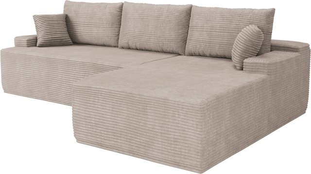 Juskys Ecksofa Coredo L-Form mit Ottomane rechts, 3 Sitzer Couch aus Cord in Taupe, B: 250 cm, T: 165 cm, H: 85 cm - Bild 1