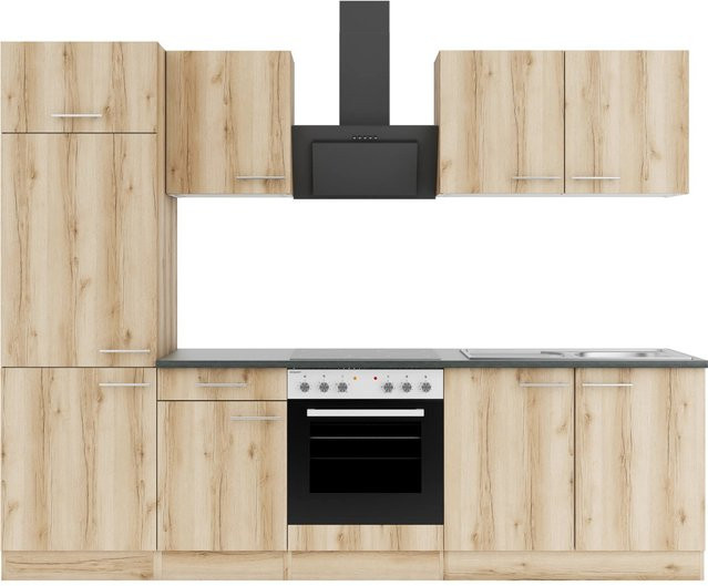 OPTIFIT Livorno290 Küchenzeile in Wildeiche Nachbildung, Farbe Anthrazit und Braun, Breite: 270 cm - Bild 1