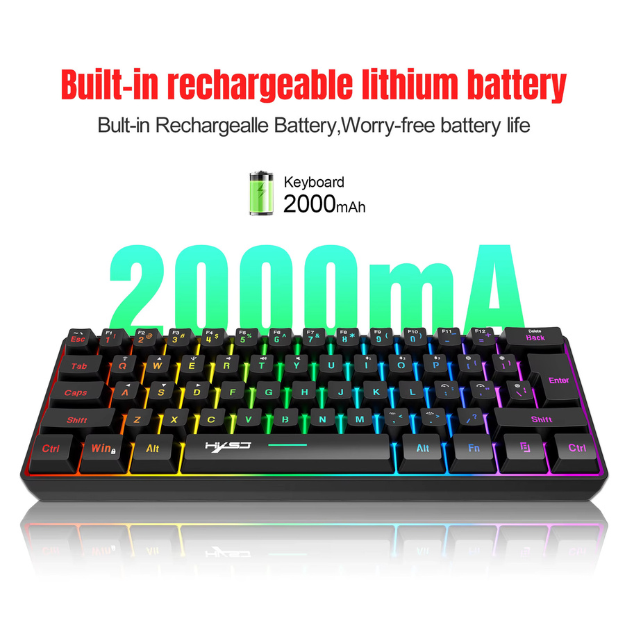 HXSJ Kabellose Gaming-Tastatur mit RGB-Hintergrundbeleuchtung in Schwarz, Bluetooth-Tastatur mit ergonomischem Design und 2000 mAh Akku - Bild 5