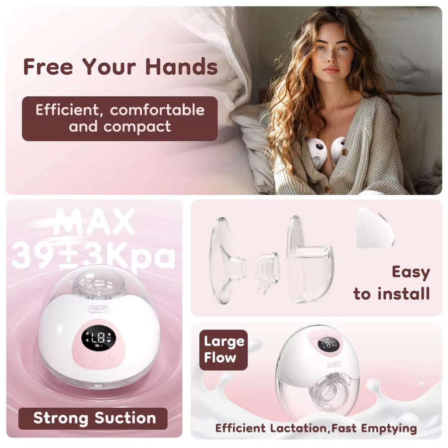 MAMIJOY Elektrische Milchpumpe EB50 Set aus 2 Stück, tragbare und freihändige Milchpumpe mit 4 Modi und 36 Saugstufen, auslaufsicher, Farben: Weiß und Rosa - Bild 2