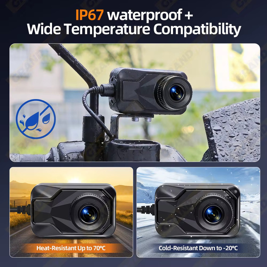 Grandnavi Wasserdichte Motorrad Dual 2K DVR Dashcam mit WiFi und Apple Find My Unterstützung, Schwarz - Bild 6