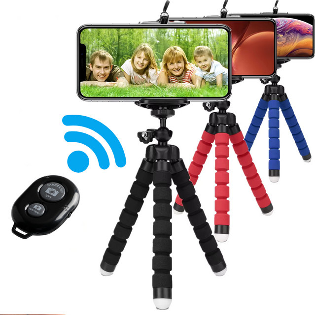 AKwing Tragbares Mini-Stativ für dein Smartphone in Weiß mit Halterungsclip und Oktopus-Funktion als Selfie-Stick und Einbeinstativ - Bild 1