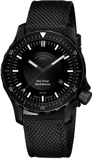 Mühle Glashütte Herrenuhr, Automatik, Edelstahl, 44 mm, Schwarz, Textil/NATO - Bild 1