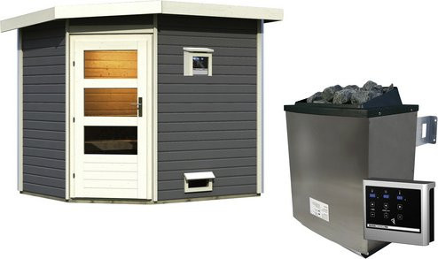 KARIBU Saunahaus in Grau mit 9 kW Ofen und digitaler Steuerung, B/T/H: 231 x 196 x 226 cm - Bild 1