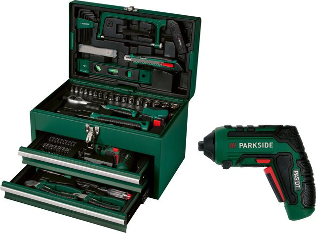 PARKSIDE Werkzeugkoffer mit 92-teiligem Set und 4V Akkuschrauber PWBM A1 in Grün - Bild 1