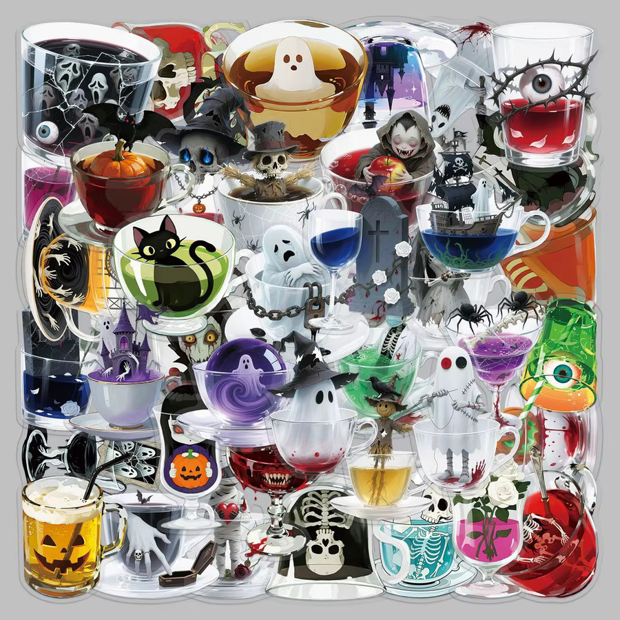 50 Stück transparente Halloween-Horror-Teetassen-Aufkleber aus PET von BulingBulingStickers Store in Multicolour - Bild 4