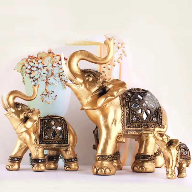Elegante Elefanten-Statue aus Kunstharz in Gold für dein Feng Shui Glück und Wohlstand - Bild 2
