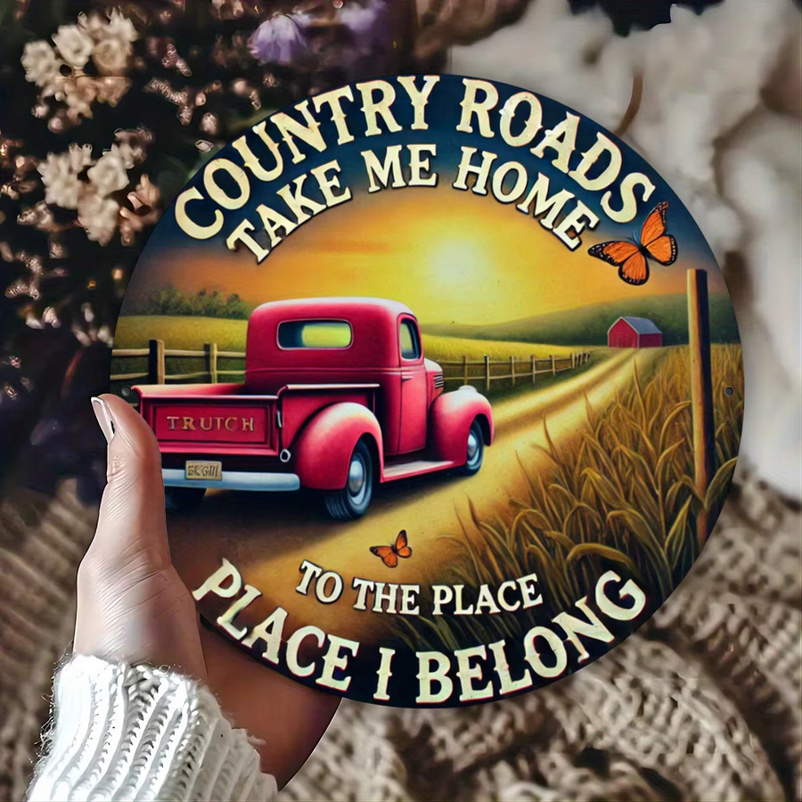 Heritage Design Rundes Metallschild Vintage Red Truck Country Road Durchmesser: 20 cm - Bild 3