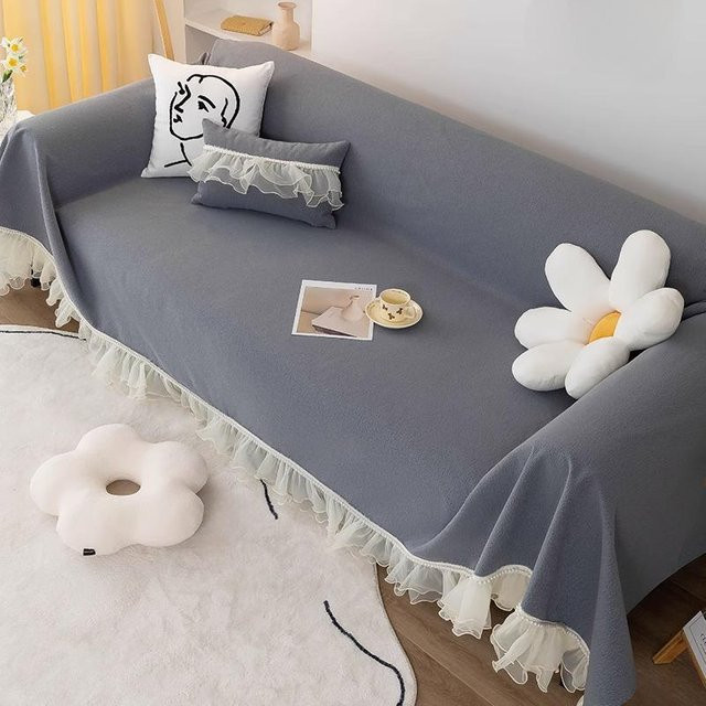 Super Six Chenille Sofabezug mit Spitzenkante, einteilige Sofadecke aus Polyester, B/B: 180 x 130 cm - Bild 1