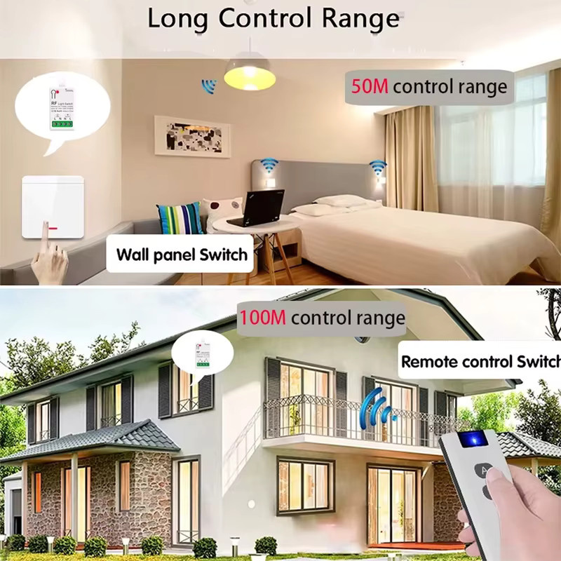 WenQia Wireless Smart Switch RF 433 MHz Wand Panel Schalter mit Fernbedienung und Mini Relais Empfänger für LED Licht und Ventilatoren, Weiß - Bild 2