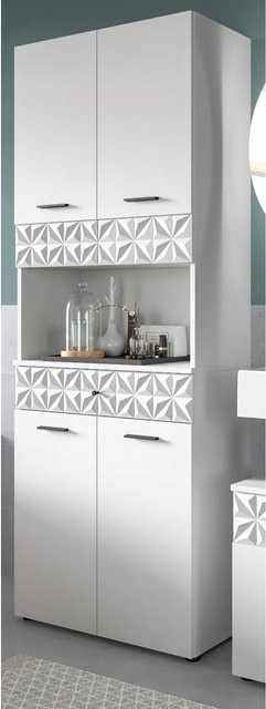 Inn.Furn Badezimmer Hochschrank in Weiß Hochglanz mit Relief-Design, B/T/H: 70 x 34 x 187 cm - Bild 1
