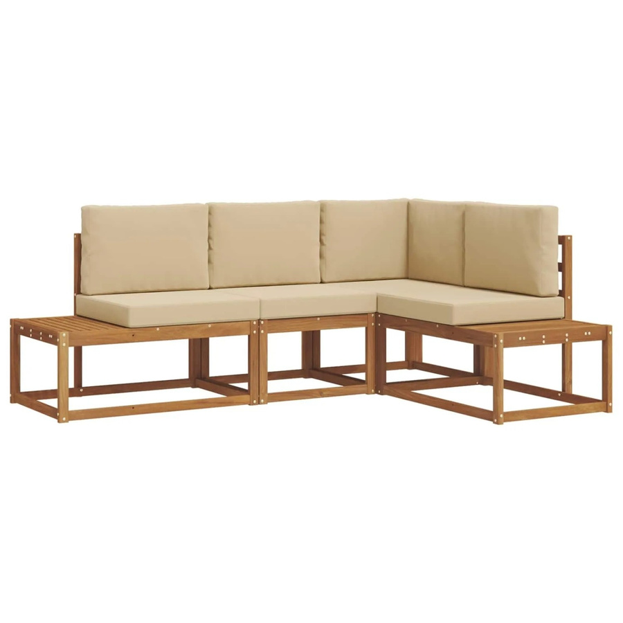 vidaXL Outdoor-Sofagarnitur 4-teilig aus Akazienholz in Natur und Beige mit Kissen und L-Form - Bild 2