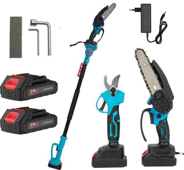 3-in-1 Garten-Hochastschere mit bürstenlosem Elektromotor und 260 cm Teleskopstange, kompatibel mit Makita LXT Akkus, Blau - Bild 1