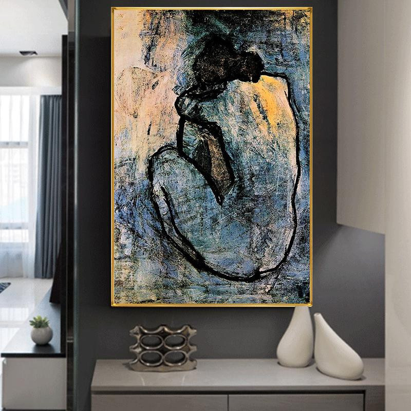 Leinwandgemälde Blauer Akt von Pablo Picasso in Blau und Multicolour, moderne Wandkunst für dein Zuhause oder Büro, Breite: 60 cm, Höhe: 100 cm - Bild 3