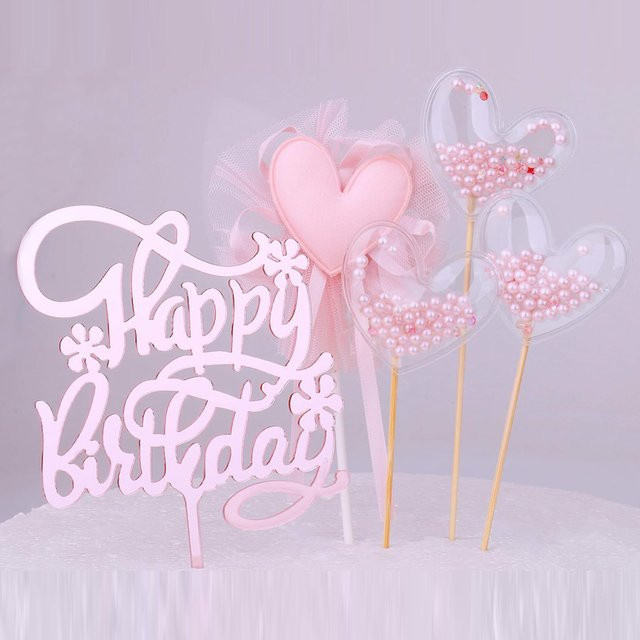 Restards Happy Birthday Cake Topper Herz in Roségold und Pink mit Perlen als Party Dekoration für Mädchen und Prinzessinnen - Bild 1