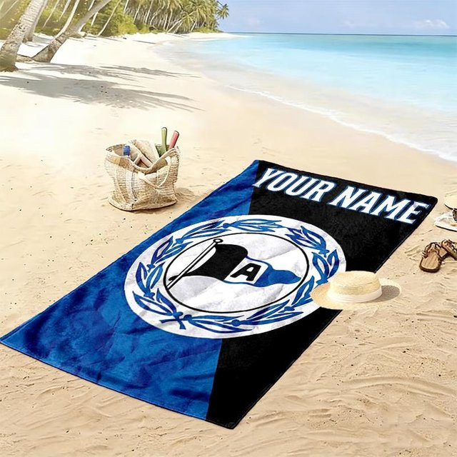 Strandtuch DSC Arminia Bielefeld mit individuellem Namen, blau, B/B: 80 x 160 cm - Bild 1