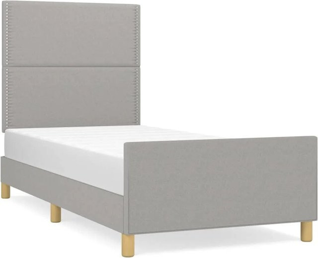 vidaXL Bettgestell mit Kopfteil in Hellgrau aus Stoff und Holz, B/T/H: 90 x 200 x 128 cm - Bild 1