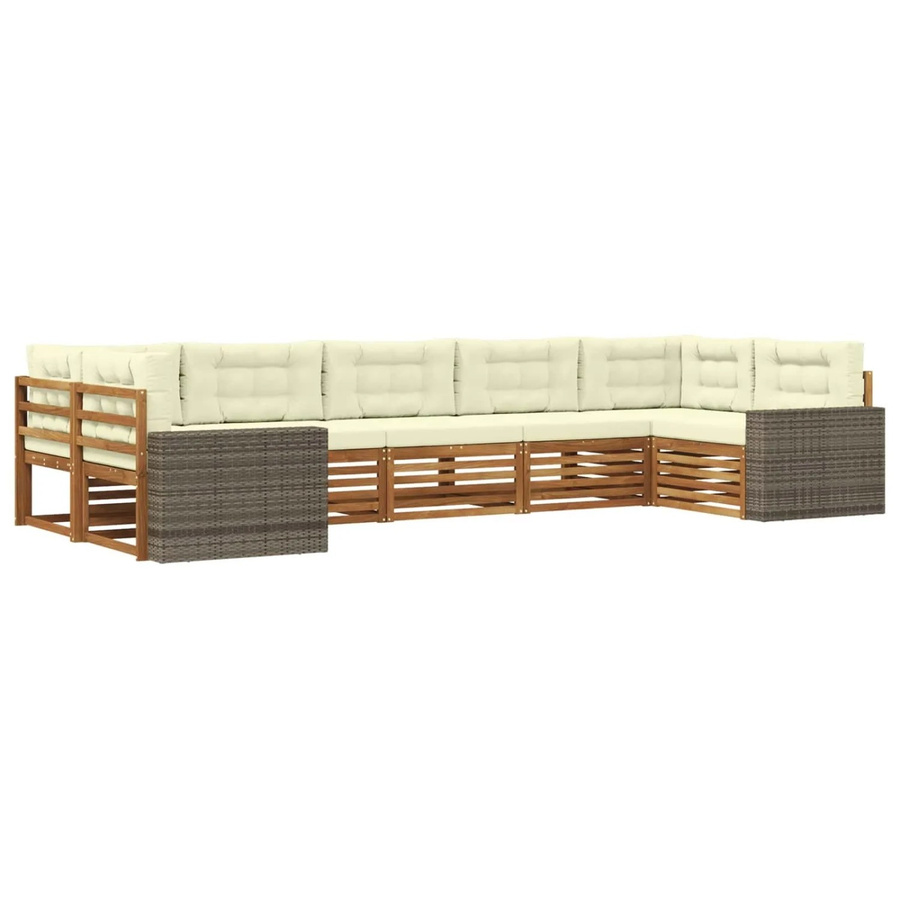vidaXL Outdoor-Sofagarnitur aus Akazienholz in L-Form mit Kissen, Natur und Creme - Bild 2
