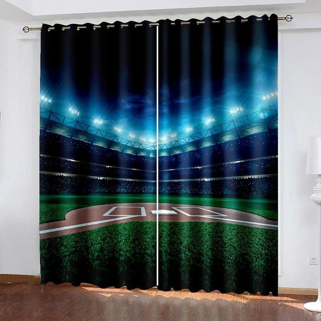 Basketballplatz Sport Vorhänge aus Polyester mit Grafik-Design in Blau, 2er-Set, Breite: 50 cm, Höhe: 130 cm - Bild 1