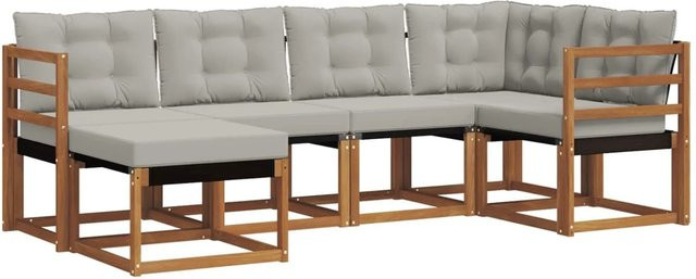 vidaXL Outdoor-Sofagarnitur 6-teilig aus Akazienholz und Textilene in Natur und Grau mit Kissen - Bild 1