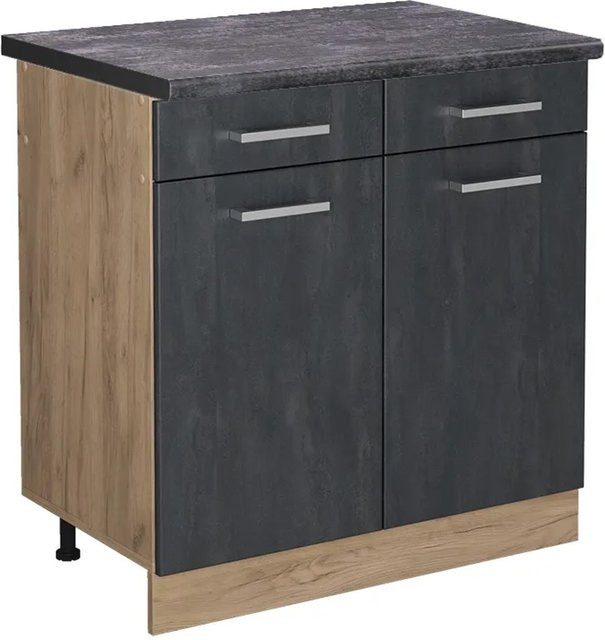 Vicco Küchenunterschrank R-Line Schubladenschrank in Schwarz Anthrazit mit Goldkraft Eiche Korpus, Breite: 80 cm - Bild 1