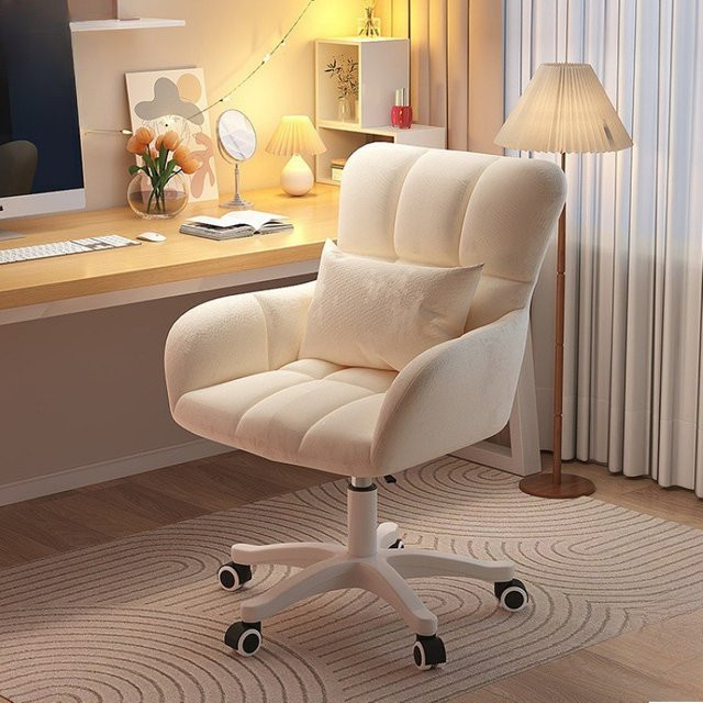 OAKCIA Ergonomischer Moderner Schminkstuhl in Weiß mit Rollen und Stoffbezug - Bild 1