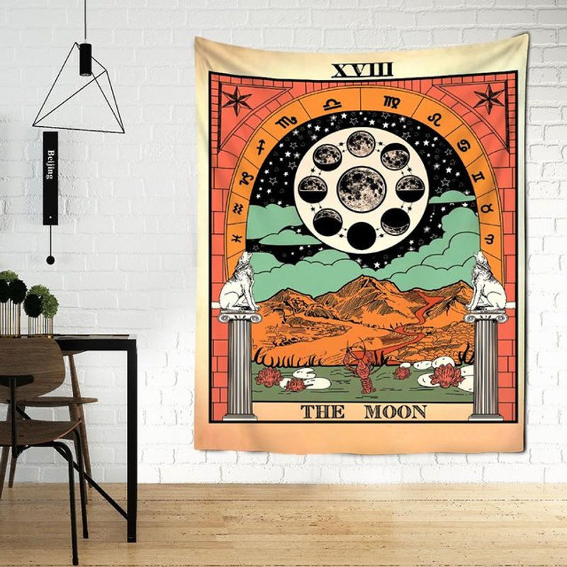 Super Six Wandbehang mit psychedelischem Engel, Mond und Sternen im Bohemian Stil, mehrfarbig, B: 95 cm, H: 70 cm - Bild 1