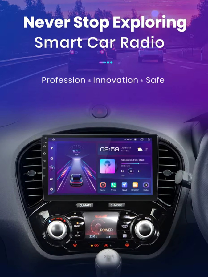 Junsun Android 13 Autoradio für Nissan Juke YF15 (2010-2014) mit 9 Zoll Display, 4GB RAM, 64GB ROM, GPS, Carplay, Bluetooth, DSP und Rückfahrkamera Unterstützung in Schwarz - Bild 1