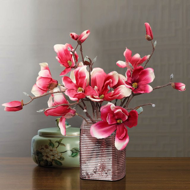 XIYA FLOWER Künstliche Magnolienblume in Rot aus PE-Material mit 3 Gabeln für die Tischdekoration - Bild 1