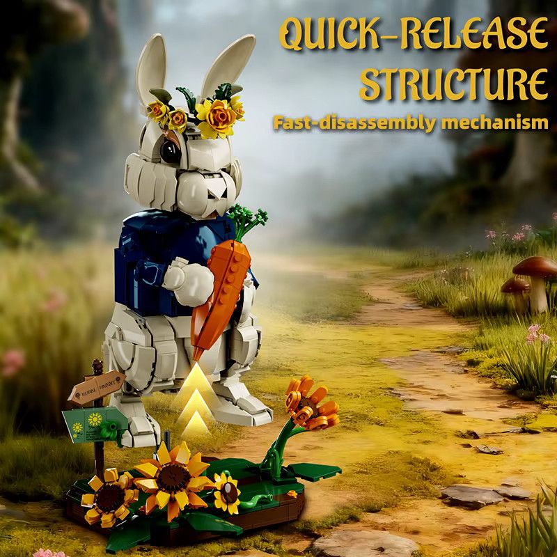 FINGERROCK Bausteine Set Pastorale Kaninchen Figuren mit Blumen für die Dekoration, 1258 Teile, Multicolor - Bild 5