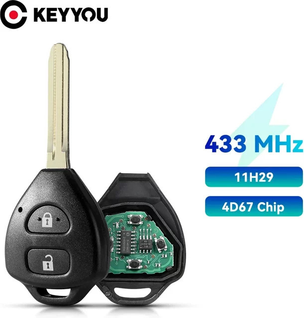 KEYYOU Auto Fernbedienung Schlüssel mit 2/3 Tasten, 433MHz, 4D67Chip für Toyota Corolla Avensis Yaris Verso Auris, Farbe: Schwarz - Bild 1