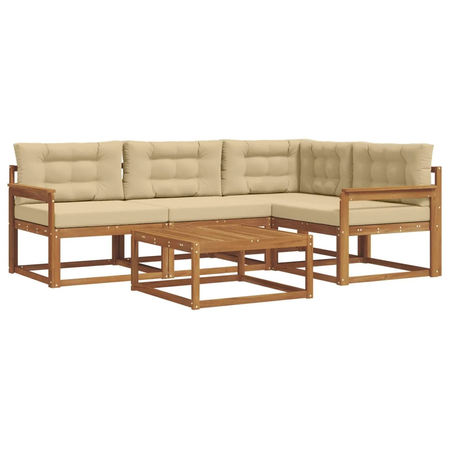 vidaXL Outdoor-Sofagarnitur 5-teilig aus Akazienholz in Natur mit beigefarbenen Kissen - Bild 2