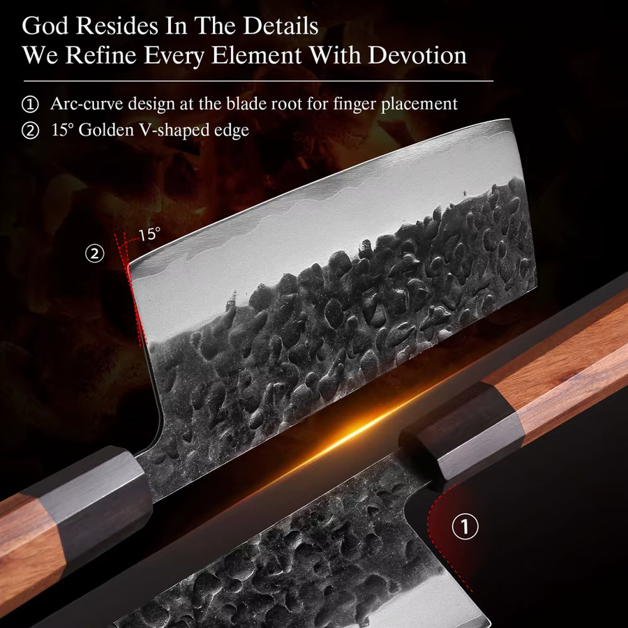 HUAYIGRAND Nakiri-Messer im japanischen Stil aus handgeschmiedetem Verbundstahl, 17,78 cm, Silber - Bild 4