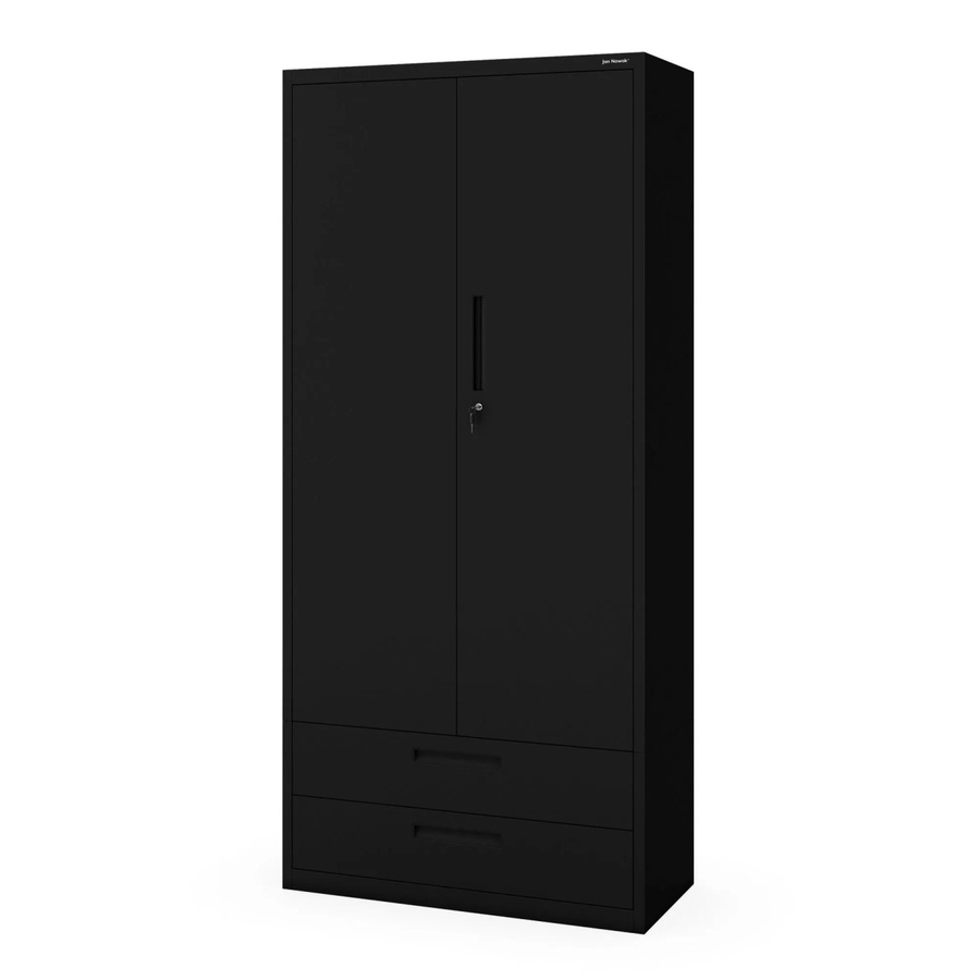 JAN NOWAK Hoher Metall-Büroschrank MEGAN Schwarz mit Doppelschublade und verstellbaren Regalböden, Höhe: 195 cm, Breite: 90 cm, Tiefe: 40 cm - Bild 2