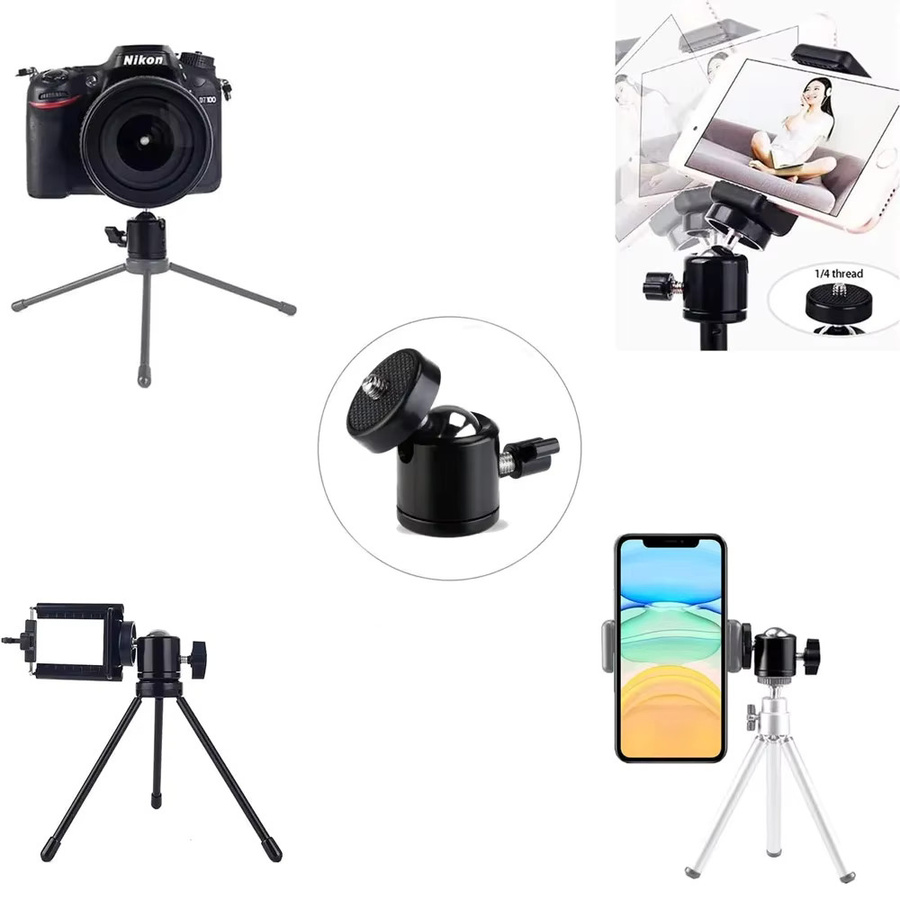 EXSKOF Mini-Kugelkopf aus Aluminiumlegierung mit 360 Grad Drehung und 1/4 Zoll Schraube in Schwarz für DSLR-Kameras, Stative und Handyhalterungen - Bild 5