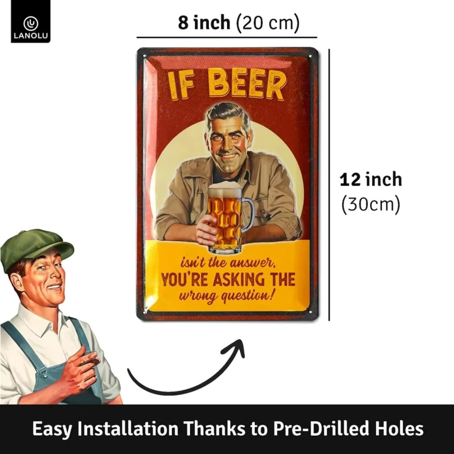 CIFBUY Metallschild Bier ist die Lösung Vintage Wandschild für Bar-Dekoration Mehrfarbig - Bild 2