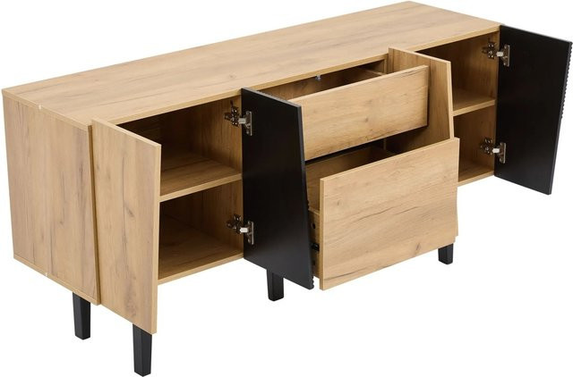 okwish Sideboard mit Stauraum und Massivholzbeinen für dein Wohnzimmer, Farbe: Braun oder Schwarz, B/T/H: 140 x 40 x 70 cm - Bild 1