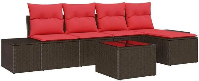 vidaXL Lounge-Gartenmöbel Set aus Polyrattan in L-Form mit Eckelement, 2-Sitzer-Sofa, Ottoman, Couchtisch und 6 Kissen in Braun - Bild 1