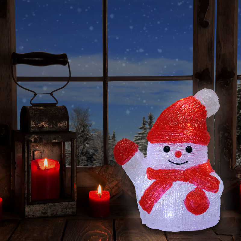 Deuba LED Acryl Figur Schneemann Weihnachtsdekoration in Rot und Weiß - Bild 5