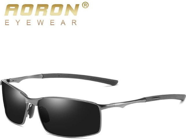AORON Sonnenbrille, Metall, Vollrand, rechteckig, grau, Unisex, polarisiert - Bild 1