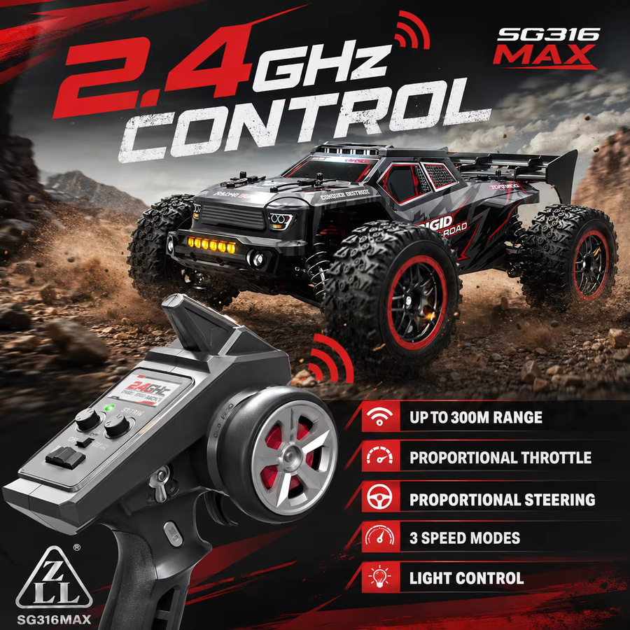 ZNLYRION RC-Wagen, 1/16 RTR Truck, 4WD Offroad-Auto, mit Helligkeits-LED, 2,4G Fernbedienung - Bild 4