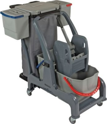 Reinigungswagen Sprintus CombiX XL in Grau mit 4 Eimern (55 l Gesamtkapazität), Müllsackhalterung und Wringer für den Innenbereich - Bild 1