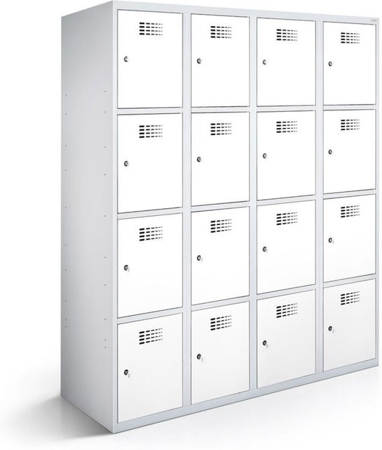 rotstahl Fächerschrank mit 16 Fächern in Weiß und lichtgrauem Korpus, B/T/H: 120 x 50 x 180 cm - Bild 1