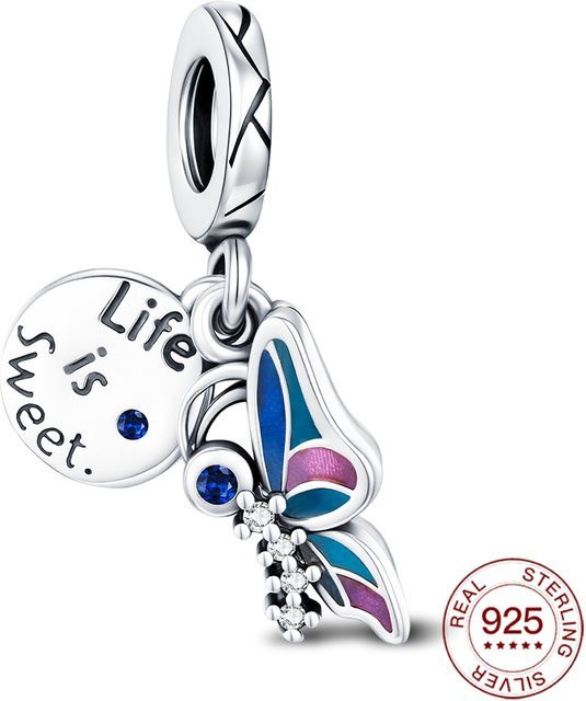Schmetterling Charms Anhänger, 925 Silber, Perle, Zirkonia - Bild 1