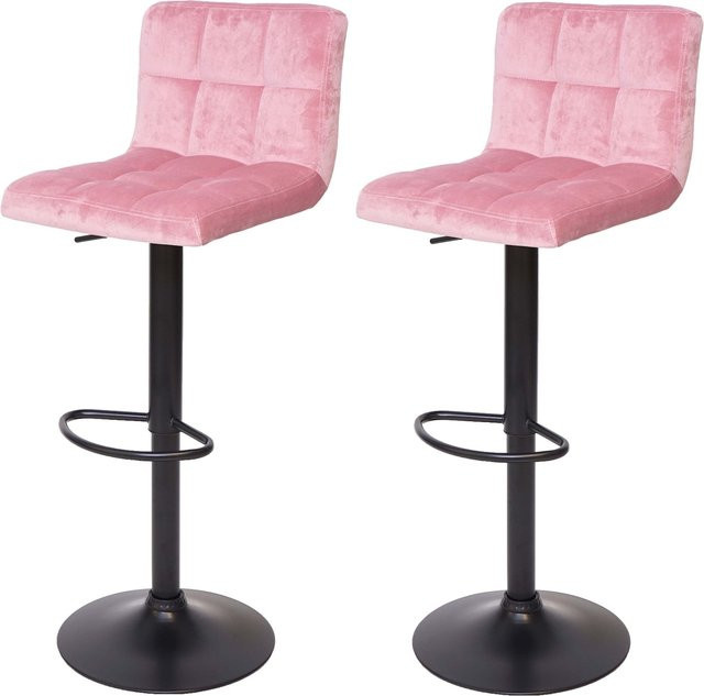 2er-Set MCW Barhocker G87 höhenverstellbar mit Samtbezug in Rosa und schwarzem Fuß - Bild 1