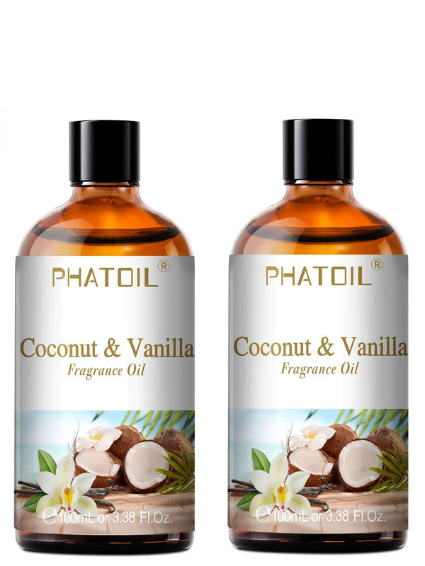 PHATOIL Fruchtduftöl Set für Aromatherapie mit Kokosnuss, Vanille, Limette, Mango, Erdbeere und Kirsche, 100 ml Glasflaschen, transparent - Bild 3