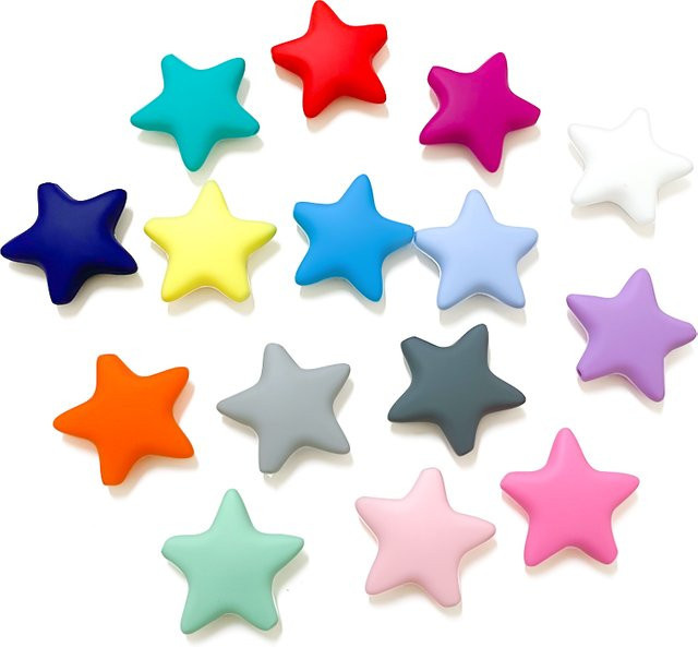 Lcmombay 10er Set Sterne Silikon Perlen in Bunt für Baby Beißringe und Schnullerketten DIY Zubehör - Bild 1