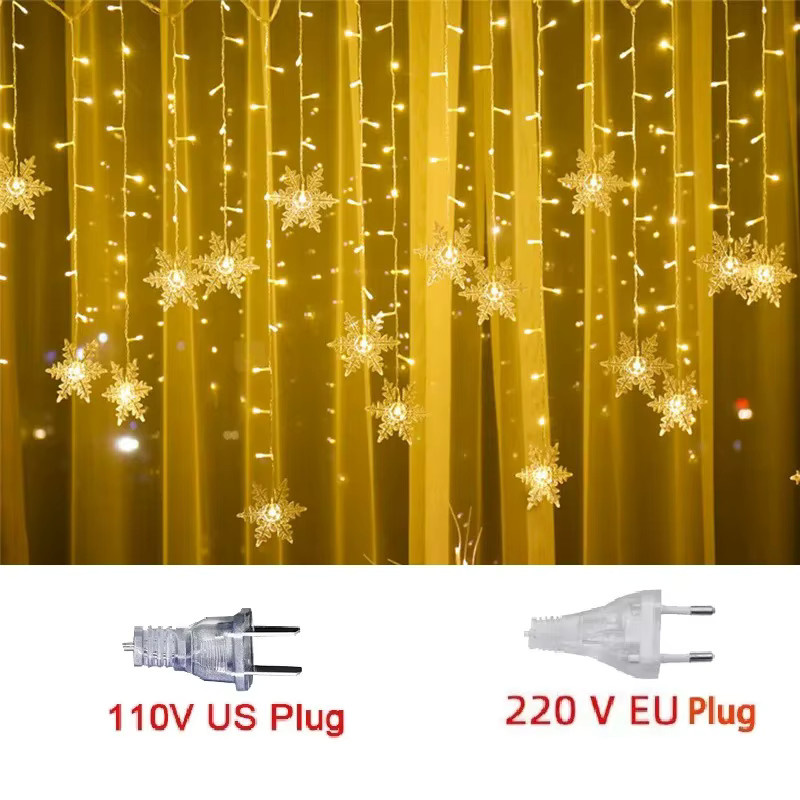 LED Schneeflocken Lichterkette als Vorhang mit blinkenden Sternen in Weiß, 3,5 m Länge, wasserdicht für Weihnachten, Party und Hochzeit - Bild 6