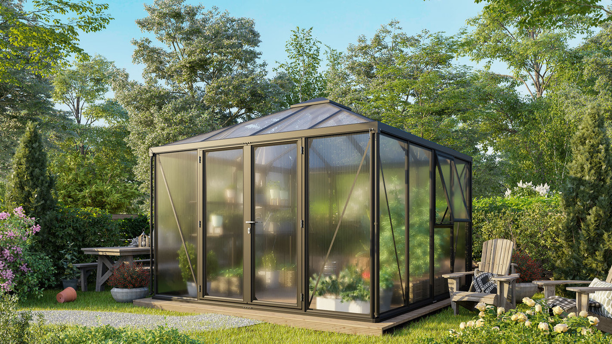 Vitavia Gewächshaus Kingston mit Ready2Grow Zubehör-Set, schwarz, 10,2 m², Polycarbonat-Platten und Aluminiumrahmen - Bild 2