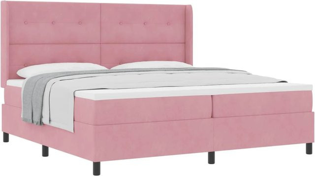 vidaXL Boxspringbett mit Matratze und Kopfteil in Rosa, Samt, B/T/H: 200 x 200 x 280 cm - Bild 1